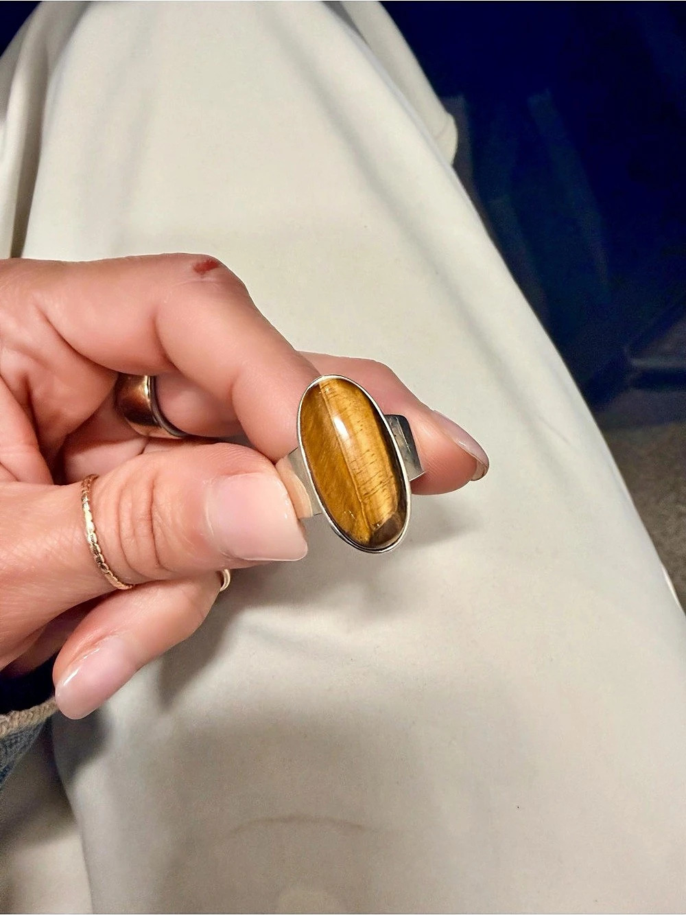 925 Sterling Silver Tiger's Eye Oval  Ring Size 8